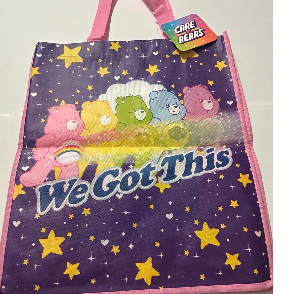 Care Bears We Got This Reusable Tote Bag Purple Star Pattern Shopping Bag NEW